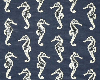 Sea Horse Navy Slub Cotton Blue Nautical by Premier Prints Fabric Yardage