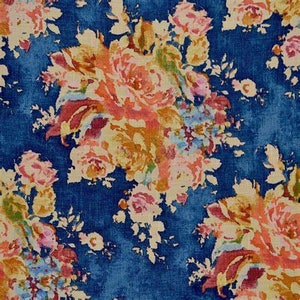 Covington Venus Sapphire Cobalt Royal Blue Blush Pink Orange Gold Floral Fabric Cut Yardage