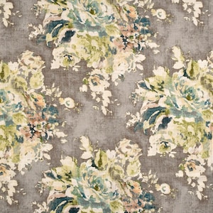 Covington Venus Cindersmoke Taupe Navy Teal Green Grey Floral Fabric Cut Yardage