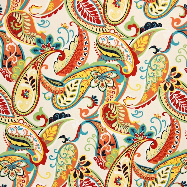 Covington Whimsy Multi Ivory Red Yellow Green Blue Paisley Fabric Cut Yardage