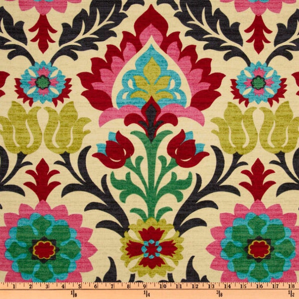 Waverly Santa Maria Desert Flower Citrine Red Fuchsia Green Floral Upholstery Fabric Yardage Home Decor Fabric