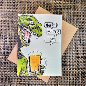 Fête des pères Monster Beers / Carte de voeux faite main / Fête des pères monstre géant classique / Papa Godzilla / Papa monstre drôle / Carte de fête des pères