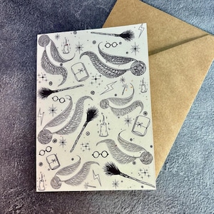 Jeux de sorcier / Carte de voeux faite main / Harry Potter magique de Noël / Baguette magique de sorcière magique / Jeu de Quidditch