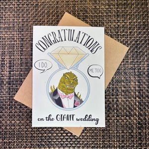 Felicitaciones por la boda gigante / Tarjeta de felicitación hecha a mano / Tarjeta de boda clásica de monstruo / Boda divertida de Godzilla / Invitación de boda
