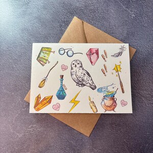 Tarjeta de felicitación hecha a mano / Magia / San Valentín mágico / San Valentín de magos / San Valentín de Harry Potter / Magia del amor / Brujas / Amor mágico