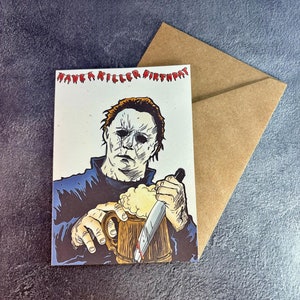 Heb een geweldige verjaardag/handgemaakte wenskaart/verjaardagskaart/Micheal Myers/grappig verjaardagscadeau/horrorverjaardagskaart/Halloweenverjaardag