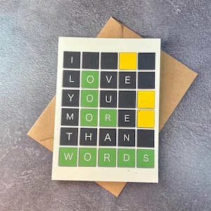Juegos de palabras "Te amo" / Tarjeta de felicitación hecha a mano / Regalo de cumpleaños / Aniversario / Boda / Wordle Love / Wordle Holiday / Juegos de palabras divertidos