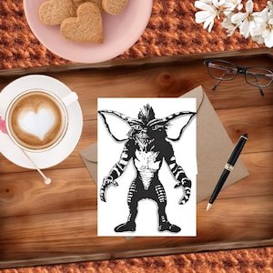 Gremlin klassieke buitenaardse fanart: handgemaakte wenskaart