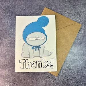 Tarjeta de felicitación hecha a mano con mensaje "Grumpy Thanks Meh Cat" / Tarjeta de agradecimiento para gatos / Regalo divertido para mascotas / Gracias al veterinario / Cuidador de gatos
