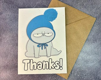 Grumpy Thanks Meh Cat / Handmade Greeting Card / Cat Thank You Card / Funny Pet Gift / Veterinarian Thank You/ Cat Sitter