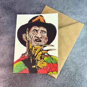 Freddy se sent mignon / carte de voeux faite main / carte d'anniversaire / cadeau d'anniversaire / Fan Art / film d'horreur classique / film slasher
