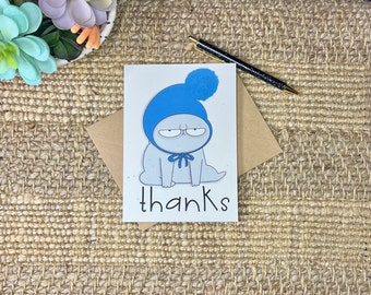 Thanks Meh Cat / Handmade Greeting Card / Cat Thank You Card / Funny Pet Gift / Veterinarian Thank You