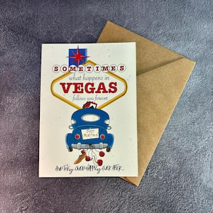 Las Vegas-bruiloft / Handgemaakte wenskaart / Grappig huwelijkscadeau / Vegas Love / Gefeliciteerd getrouwd / Vegas-huwelijksuitnodiging