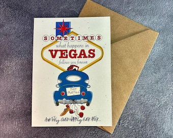 Las Vegas-bruiloft / Handgemaakte wenskaart / Grappig huwelijkscadeau / Vegas Love / Gefeliciteerd getrouwd / Vegas-huwelijksuitnodiging