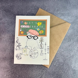 Celebre el cumpleaños de un gato científico / Tarjeta de felicitación hecha a mano / Tarjeta de cumpleaños / Cumpleaños divertido de un gato