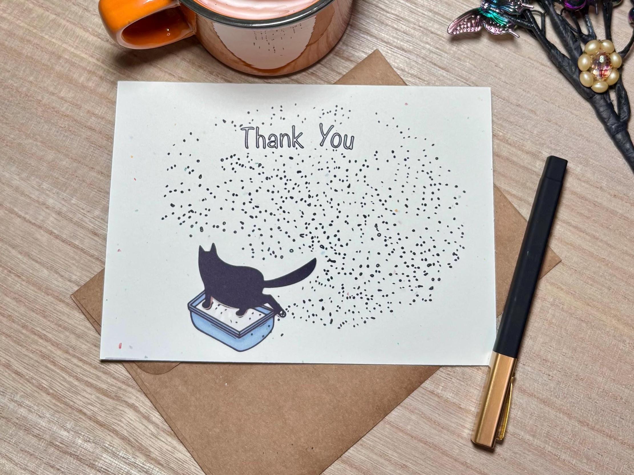 Cat Litter Funny Thank You: Handmade Greeting Card