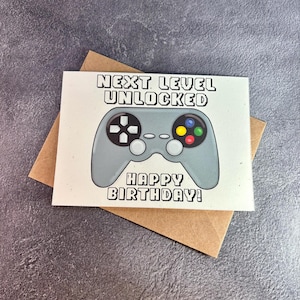 Tarjeta de felicitación hecha a mano para jugador de nivel superior, regalo de cumpleaños, tarjeta de videojuego, regalo de jugador, tarjeta de cumpleaños, tarjeta para niños, controlador de juegos Xbox