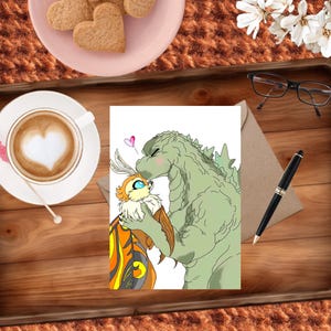 Classic Giant Monster Love Card: Handmade Greeting Card