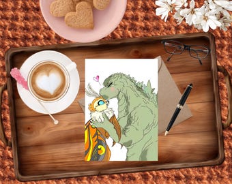 Classic Giant Monster Love Card: Handmade Greeting Card