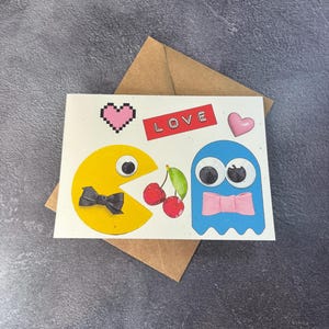Retro Gobble You Up Arcade Spiel / handgemachte Grußkarte / Liebeskarte / Geburtstagskarte / Amor / Pac Man Liebe / Jahrestag / klassisches Videospiel