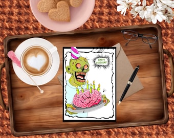 Zombie Brains Celebrations: Handmade Birthday Greeting Card