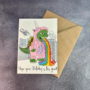 Festa de aniversário da Zilla / Cartão de felicitações feito à mão / Cartão de aniversário / Monstro clássico / Aniversário engraçado / Festa de aniversário do Godzilla