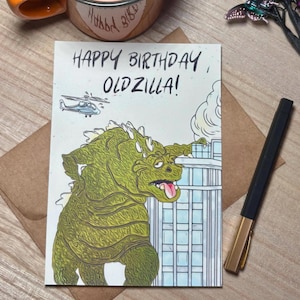 Oldzilla Monster Birthday: Handmade Greeting Card