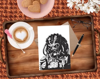 Alien Predator Fan Art: Handmade Greeting Card
