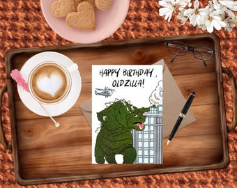 Oldzilla Monster Birthday: Handmade Greeting Card