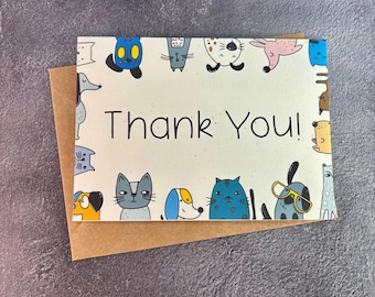 Pet Thank You Love All Around / Handmade Greeting Card/ Thanks/ Funny Thank You Animals / Dog Thank You/ Veterinarian Thank You