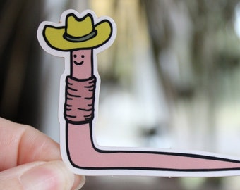 smiley cowboy worm sticker | 1.9" x 2.7" die-cut vinyl sticker