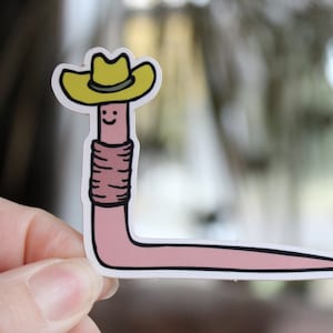 smiley cowboy worm sticker | 1.9" x 2.7" die-cut vinyl sticker