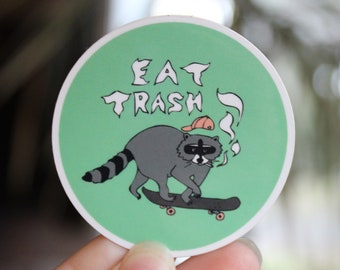 eat trash skateboarding raccoon | 2" circle vinyl sticker