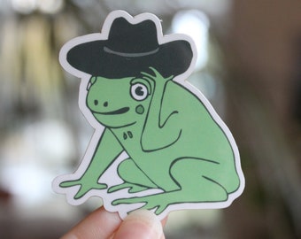 smiley cowboy frog sticker | 1.9" x 2" die-cut vinyl sticker