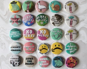 SMALL 1" inch pin-back buttons | activism, punk, queer, lgbtqia+, feminist, trans
