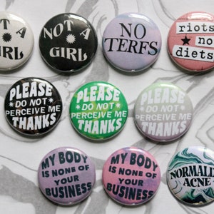 SMALL 1 inch pin-back buttons punk, queer, lgbtqia, body positive, trans, nonbinary image 8