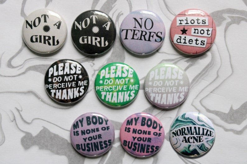 SMALL 1 inch pin-back buttons punk, queer, lgbtqia, body positive, trans, nonbinary image 8