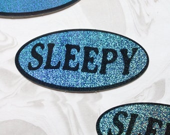 sleepy | 2.5" x 1.2" blue glitter vinyl sticker