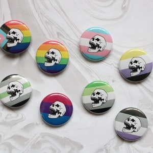 SMALL custom pride flag 1" inch pin-back buttons | queer, lgbtqia+, punk, skull