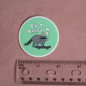 eat trash skateboarding raccoon 2 circle vinyl sticker image 2