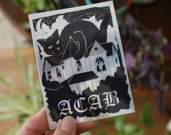 acab haunted house cat | holographic vinyl sticker