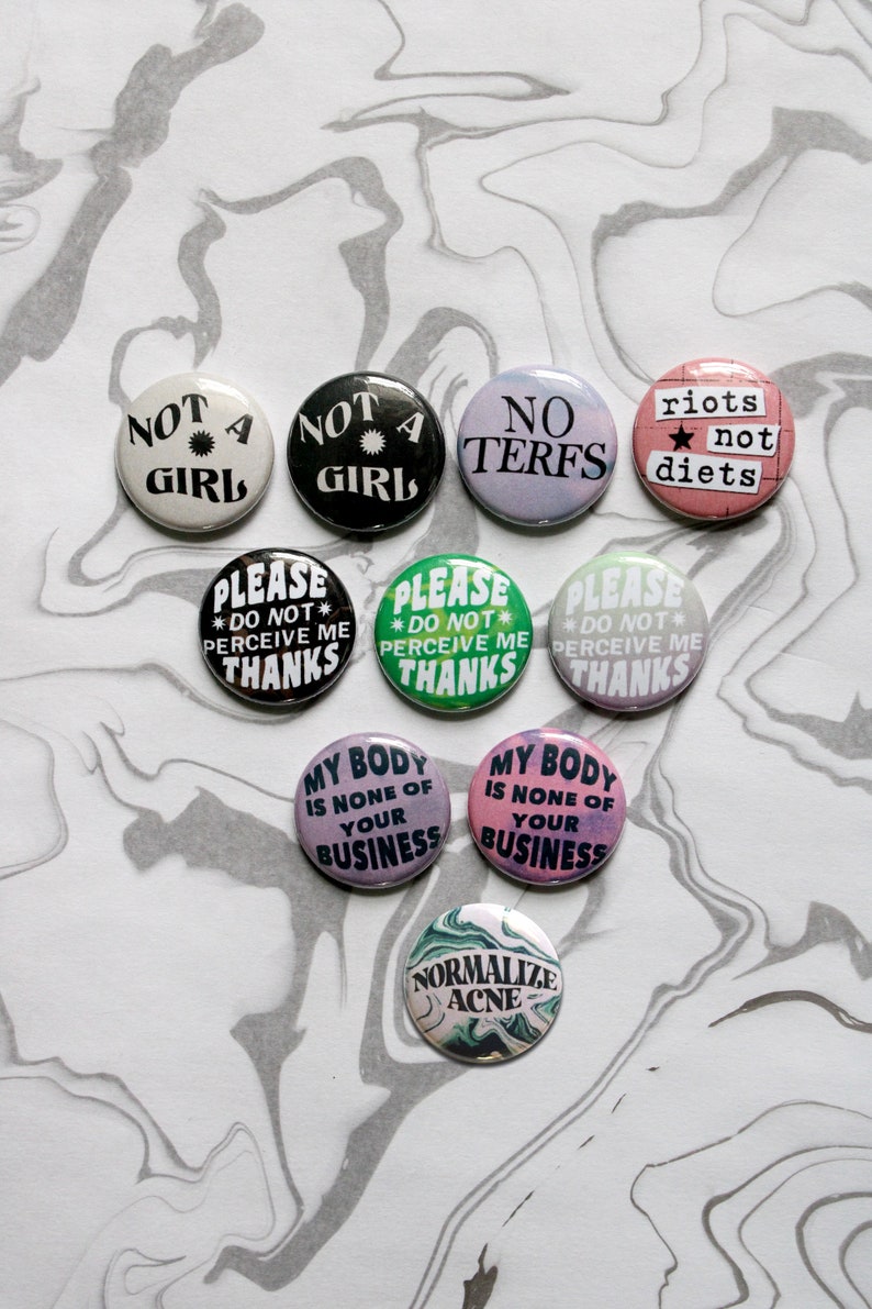 SMALL 1 inch pin-back buttons punk, queer, lgbtqia, body positive, trans, nonbinary image 5