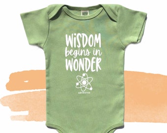 Wonder! Positive Organic Cotton Baby Bodysuit, Gender Neutral Baby Gift, Infant One Piece, Inspirational Baby, STEM Baby, Science Baby