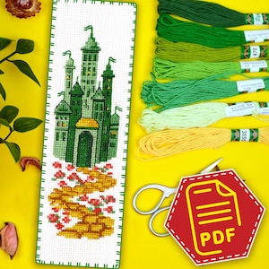 Emerald City bookmark cross stitch PDF, Largest city in the magical Land embroidery design for Fairy embroidery bookmark