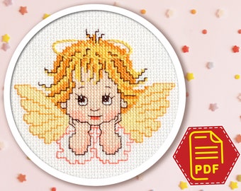 Modern cross stitch Nursery wall decor Instant download easy beginner Digital Format - PDF Angel Wings Cross Stitch Pattern Embroidery