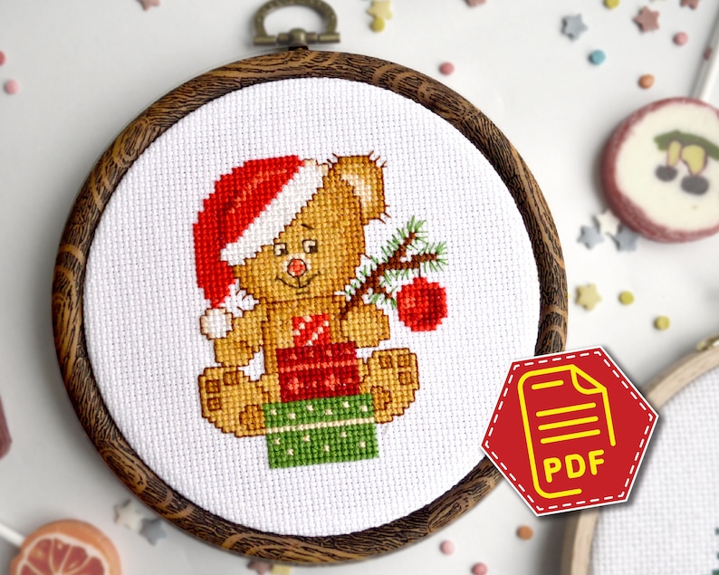 Christmas Teddy Bear Cross Stitch Pattern Winter Holidays Etsy