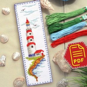 Counted cross stitch bookmark pattern &#39;Lighthouse&#39; Summer mood embroidery design - Instant download in PDF