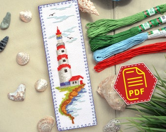 Counted cross stitch bookmark pattern &#39;Lighthouse&#39; Summer mood embroidery design - Instant download in PDF