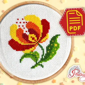 Small flower cross stitch counted pattern, Beginners embroidery, Folk design for kitchen wall decor &quot;Floret&quot; - Instant Download in PDF