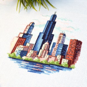 Chicago Cross Stitch Counted Pattern - Cityscape Embroidery Design ...